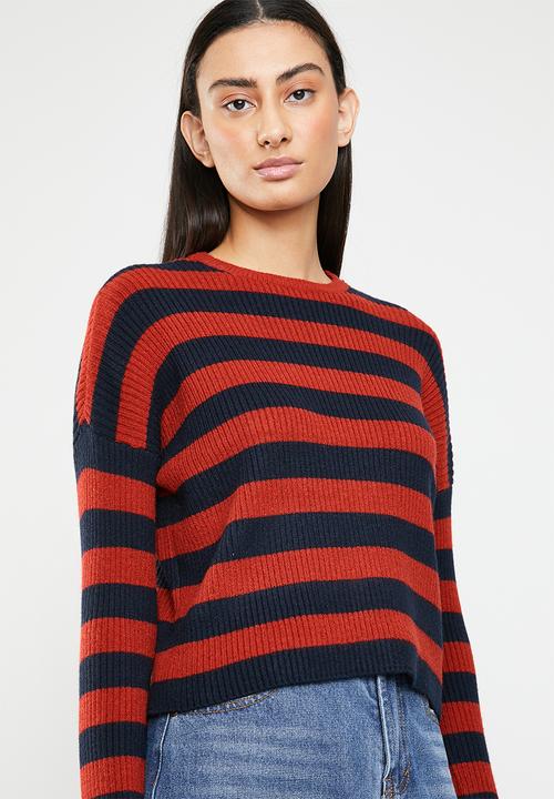 ONLY - Gwen long sleeve pullover knit - navy & red