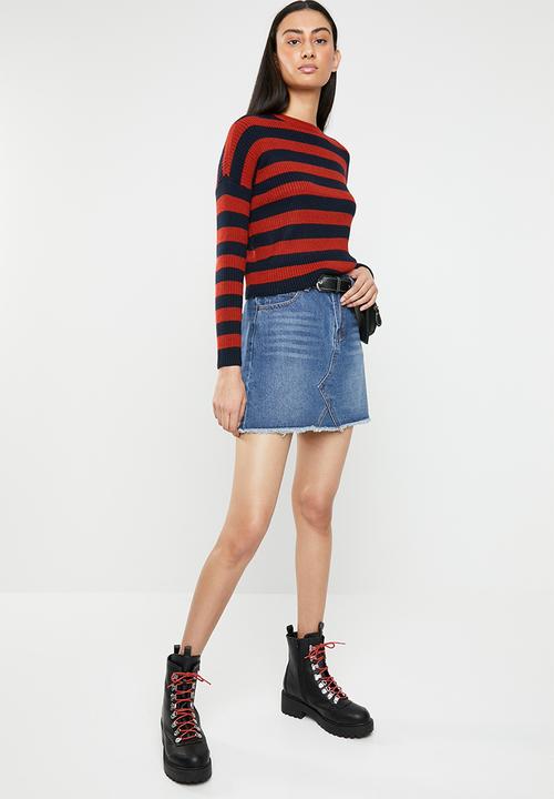 ONLY - Gwen long sleeve pullover knit - navy & red