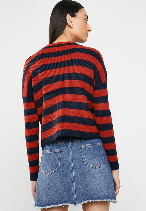 ONLY - Gwen long sleeve pullover knit - navy & red