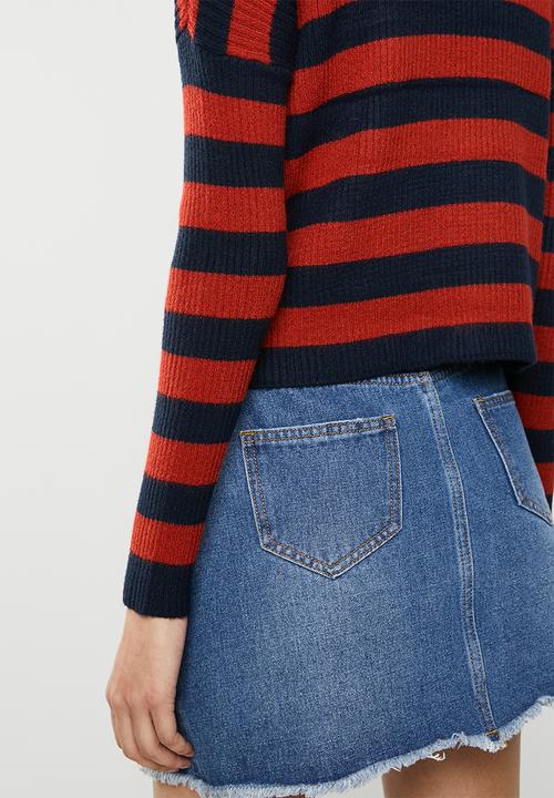 ONLY - Gwen long sleeve pullover knit - navy & red