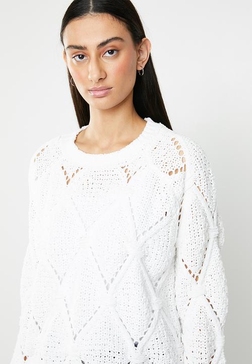 ONLY - Yasmin long sleeve structure pullover - white