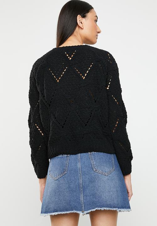 ONLY - Yasmin long sleeve structure pullover - black