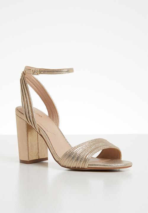 aldo gold block heels