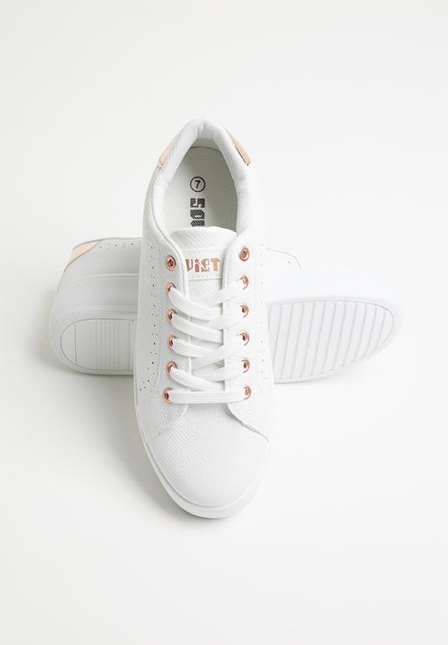 white and rose gold sneakers