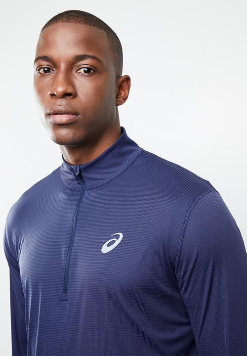 ASICS - Silver long sleeve 1/4 zip top - navy