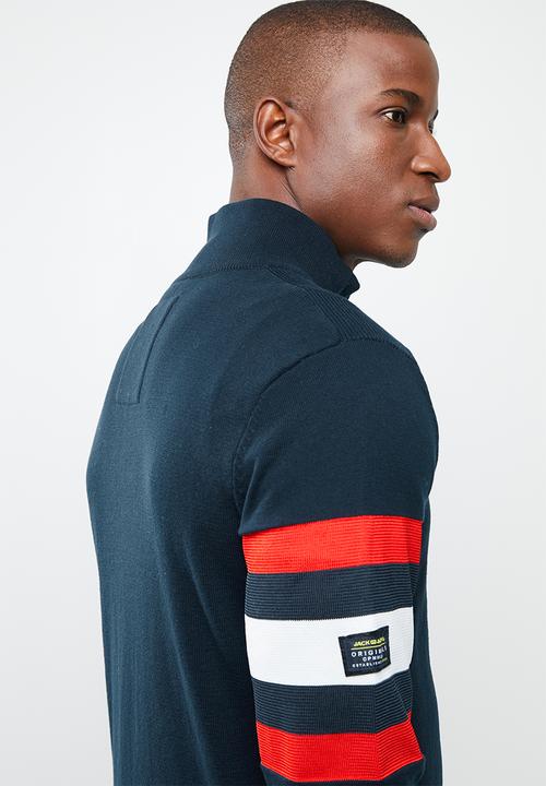 Jack & Jones - Clark knit kigh neck full-zip sweater - navy