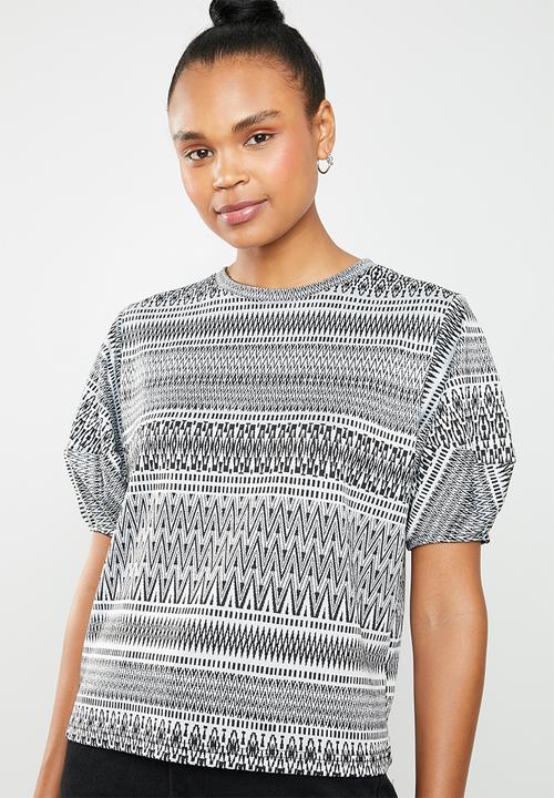 Superbalist - Jaquard puff sleeve boxy top - grey & black