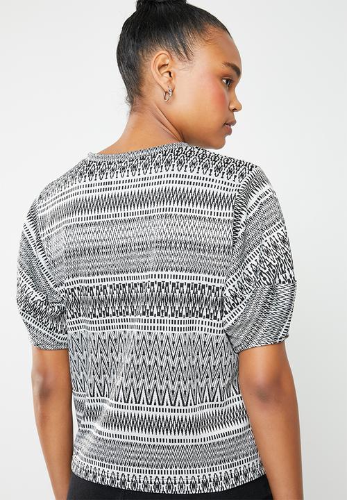 Superbalist - Jaquard puff sleeve boxy top - grey & black