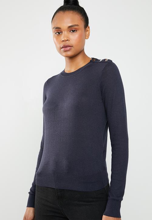 Vero Moda - Milda long sleeve round neck button knit - navy