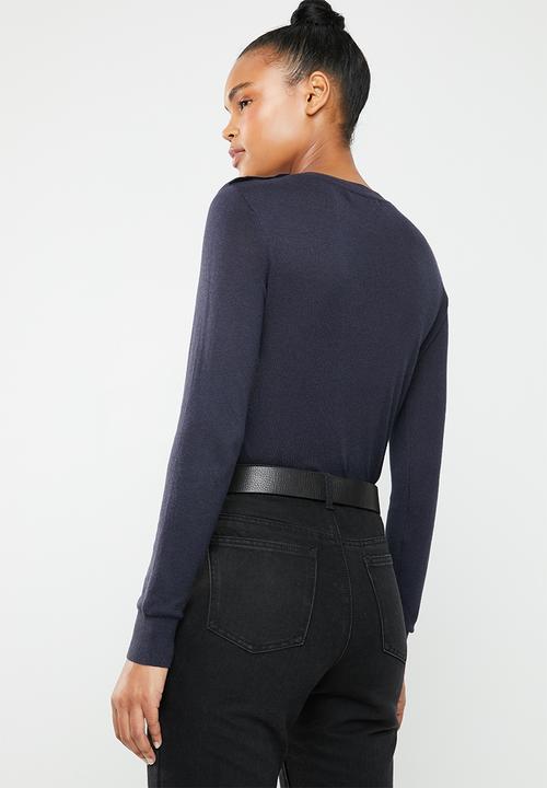 Vero Moda - Milda long sleeve round neck button knit - navy