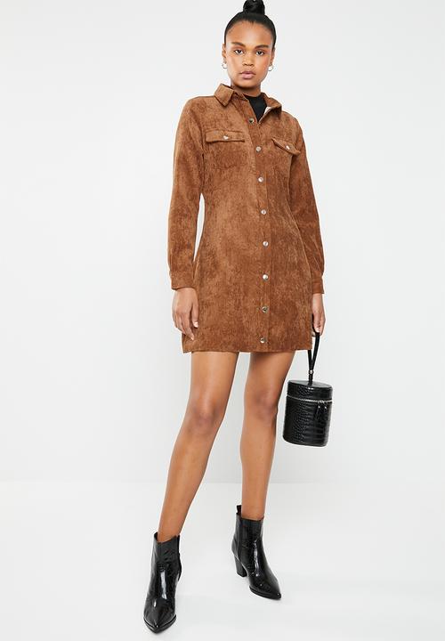Missguided - Corduroy skater shirt dress - brown