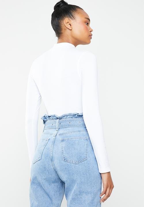 Missguided - Chicago high neck long sleeve bodysuit - white