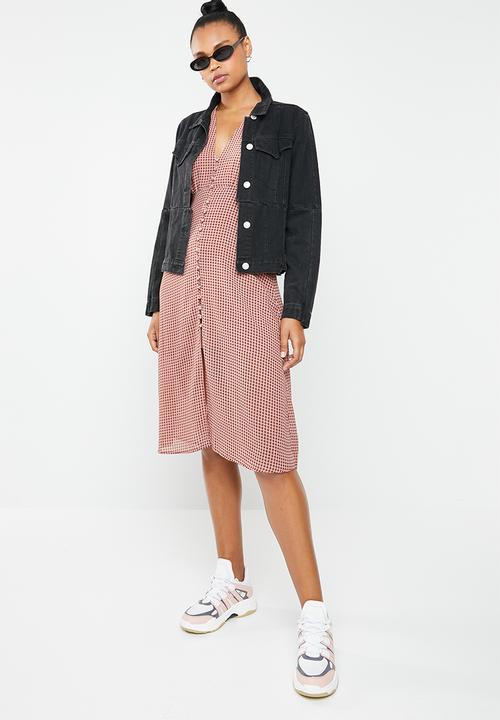 Missguided - Chiffon houndstooth button down midi dress - pink