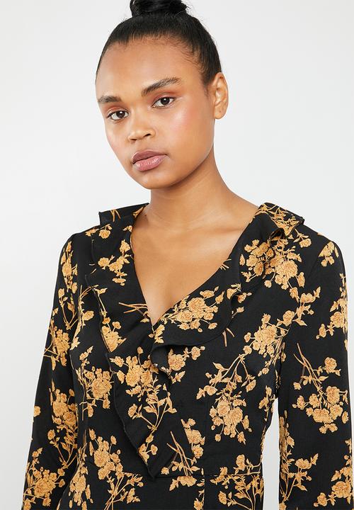 Missguided - Ruffle tea dress - black & yellow