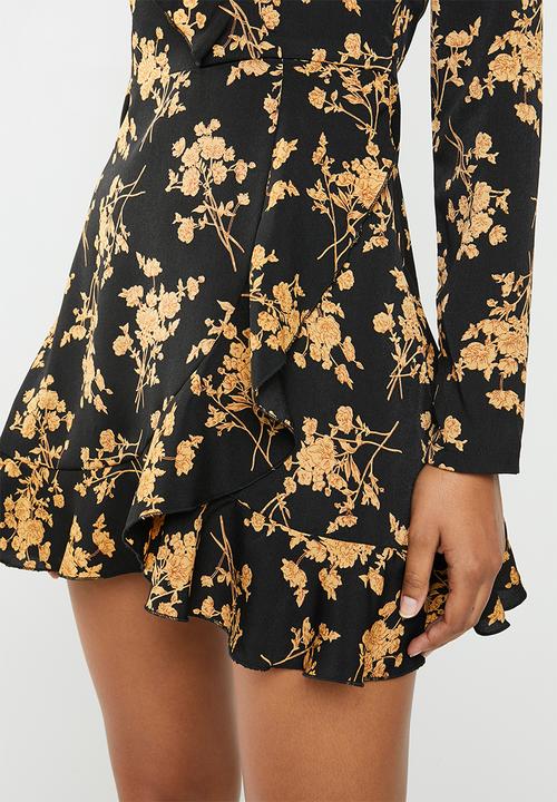 Missguided - Ruffle tea dress - black & yellow