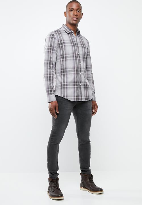 STYLE REPUBLIC - Button-up long sleeve check shirt - grey 