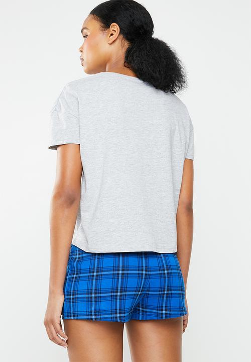New Look - Your loss babe check pyjama set - grey & blue