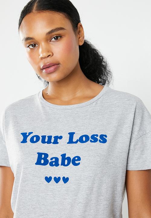 New Look - Your loss babe check pyjama set - grey & blue