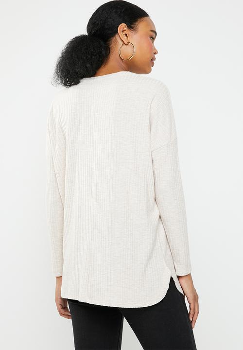 New Look - Brushed rib oversized top - beige 