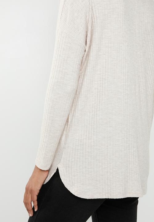 New Look - Brushed rib oversized top - beige 