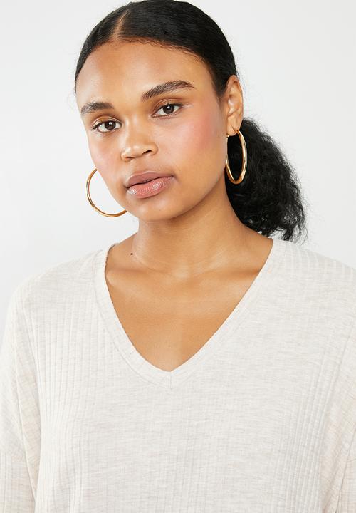 New Look - Brushed rib oversized top - beige 