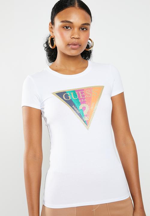 GUESS - Ranbow glitter tee - white