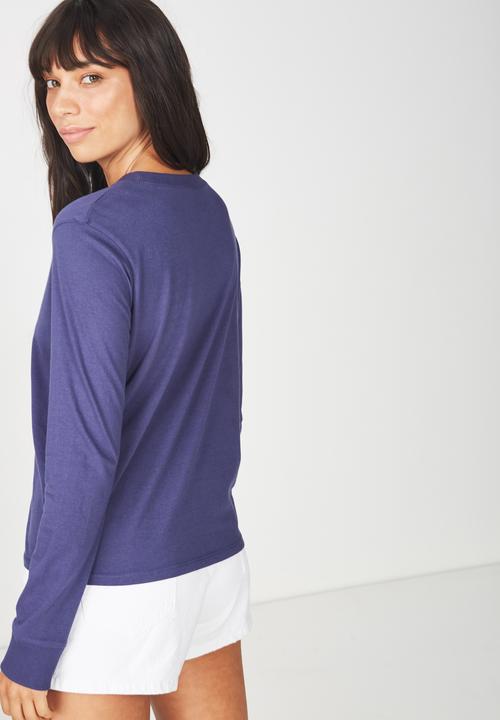 Cotton On - Classic slogan long sleeve tee - purple 