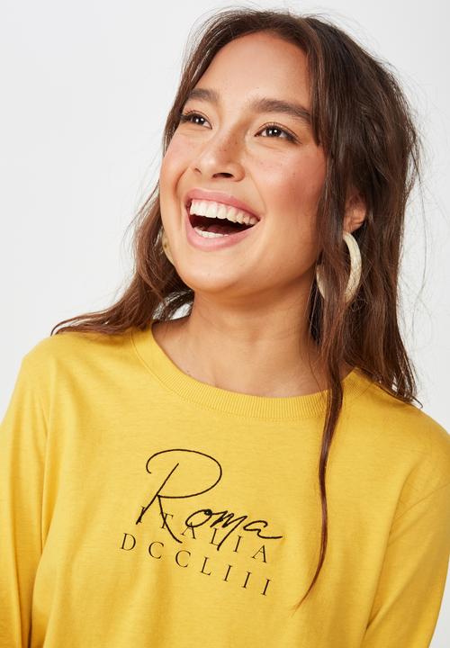 Cotton On - Classic slogan long sleeve tee - yellow
