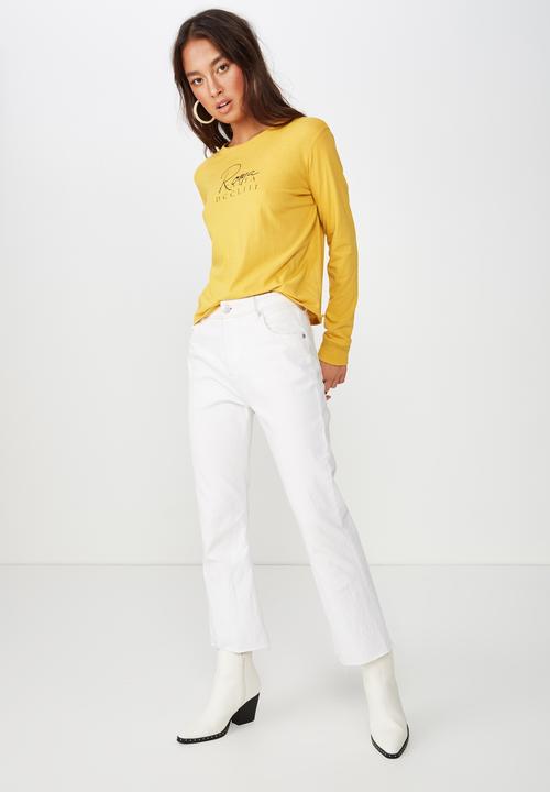 Cotton On - Classic slogan long sleeve tee - yellow