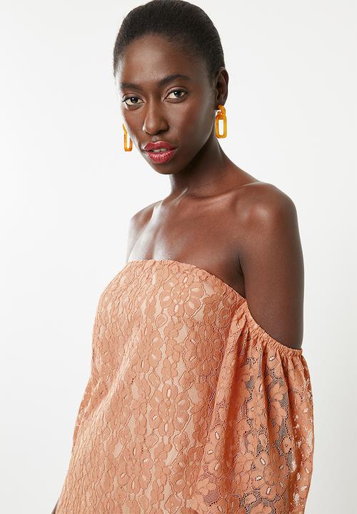 Superbalist - Flute sleeve lace dress - peach