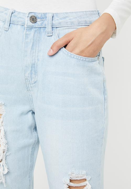 Missguided - High rise distressed boyfriend jean - blue