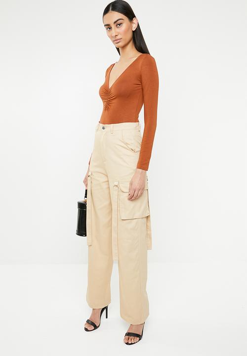 Superbalist - 2 Pack ruched bodysuit - rust and black