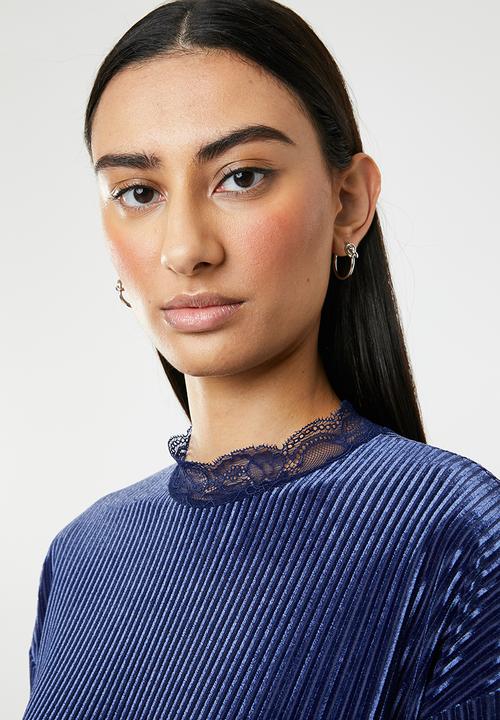 ONLY - Keshia long sleeve pleated dress - blue