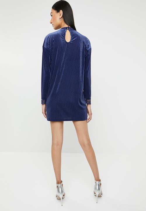 ONLY - Keshia long sleeve pleated dress - blue