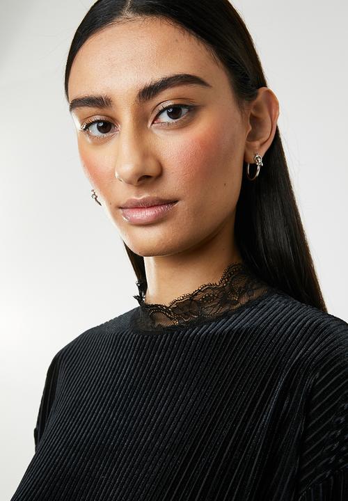 ONLY - Keshia long sleeve pleated dress - black