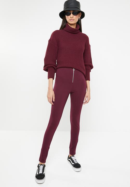 Superbalist - Premium stretch mid rise tregging with zip - burgundy 