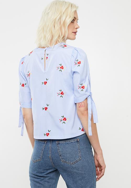 Superbalist - Tie sleeve blouse - blue & white