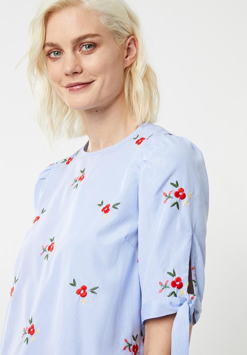 Superbalist - Tie sleeve blouse - blue & white