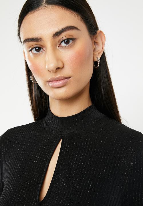 ONLY - Cosmo long sleeve lurex playsuit - black