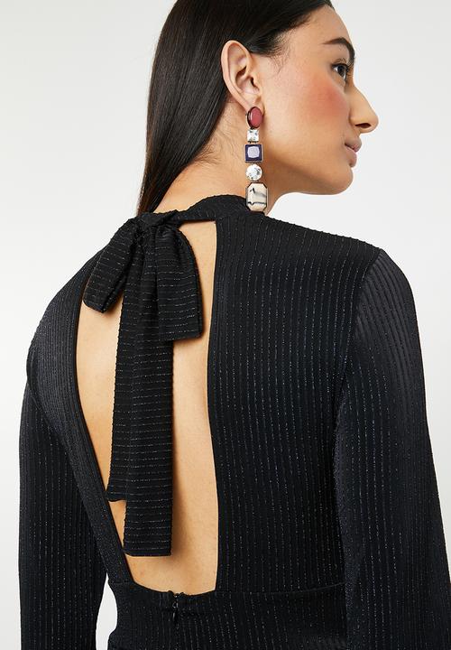 ONLY - Cosmo long sleeve lurex playsuit - black & navy