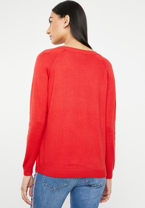 ONLY - Laura long sleeve v-neck pullover - red
