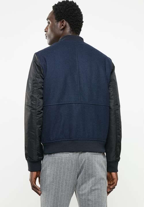 STYLE REPUBLIC - Melton body bomber jacket - navy & black