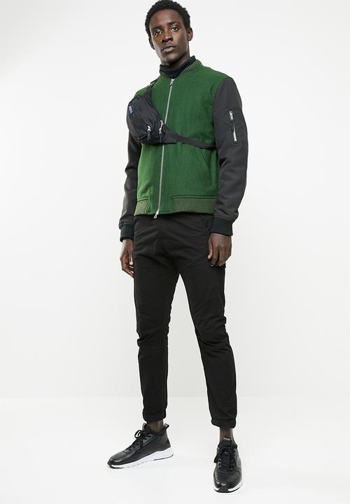 STYLE REPUBLIC - Melton body bomber jacket - green & black