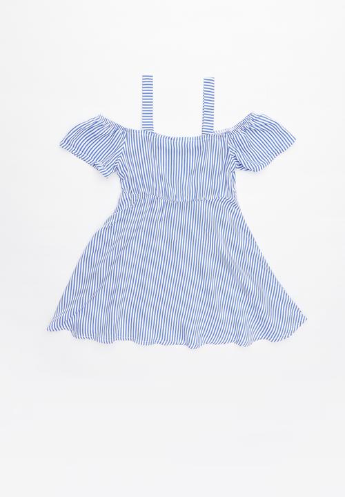 Pop Candy - Cold shoulder dress - blue & white