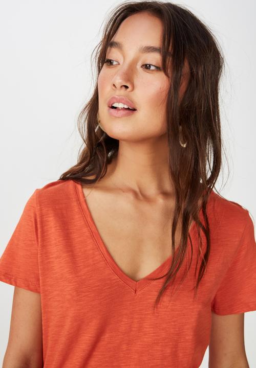 Cotton On - The deep v-neck tee - orange 