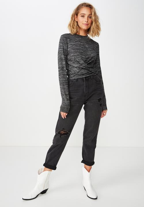 Cotton On - Devon twisty front long sleeve top - black