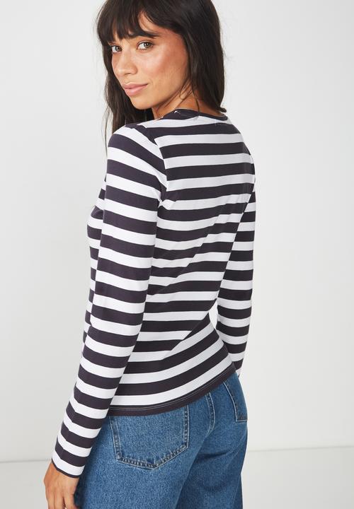 Cotton On - Everyday long sleeve top - white & navy 