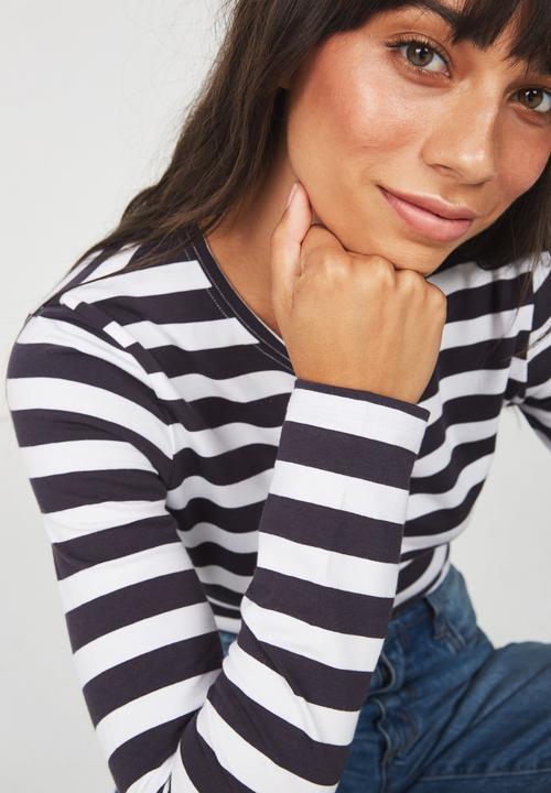 Cotton On - Everyday long sleeve top - white & navy 