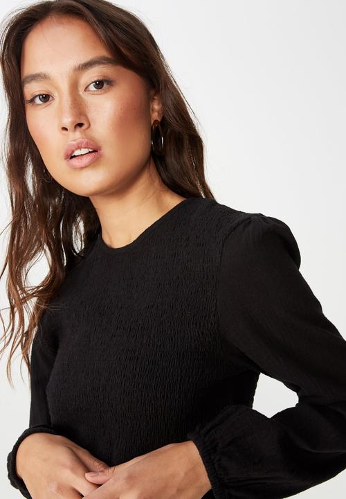 Cotton On - Mason shirred high neck blouse - black