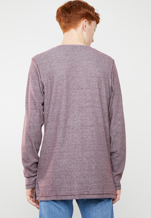 Jack & Jones - Giovanni long sleeve granddad tee - burgundy